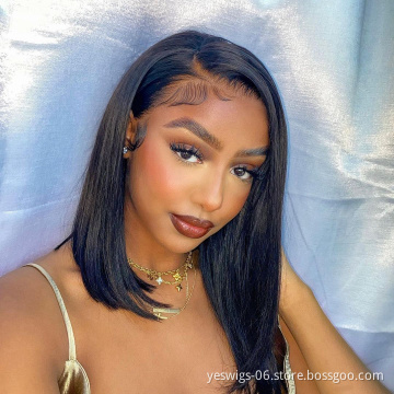 Yeswigs 180% High Density Raw Indian Short Straight Human Hair Hd Lace Frontal Closure Bob Wigs Lace Front Wigs For Black Women